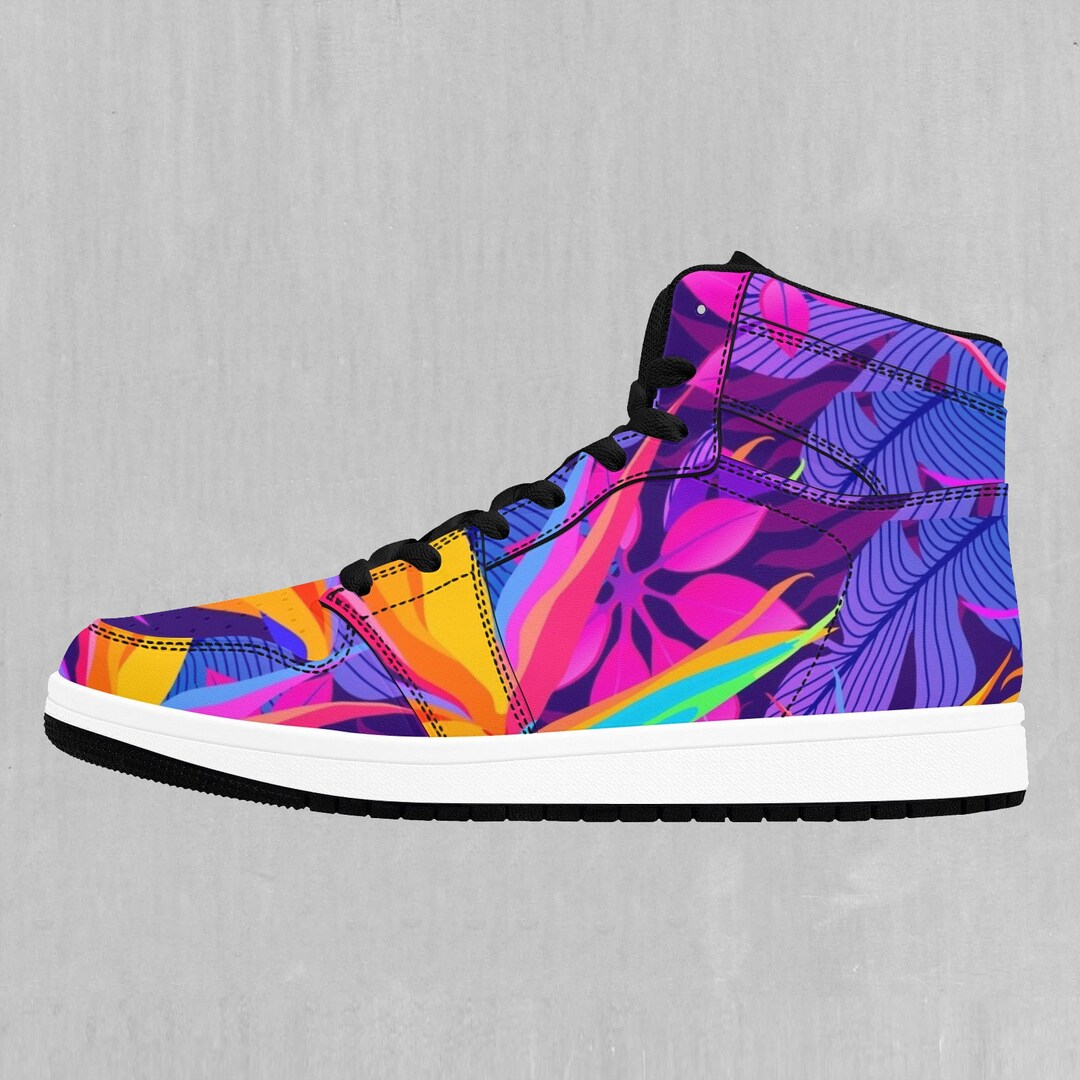 Neon Palm Leaf Tropical Print Men's Boots