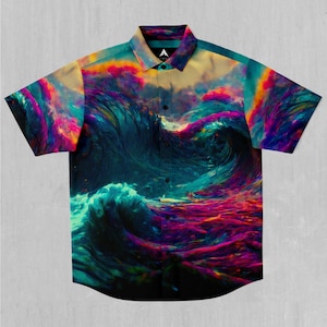 Mind-Bending Sea Short Sleeve Button Down Collared Shirt