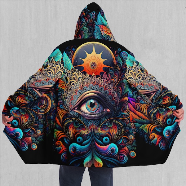 Cosmic Eye Psychedelic Mandala Abstract EDM Rave Festival Sherpa Lined Hooded Cloak