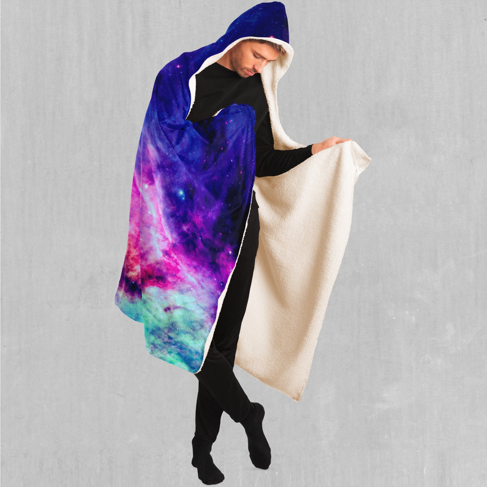 Galaxy Space Sherpa Microfleece Cape Hooded Blanket