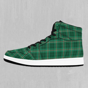 Green Plaid High Top Sneakers, High Top Shoes