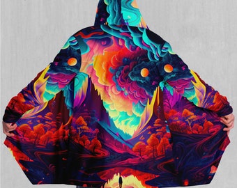 Wonderland Valley Psychedelic Abstract EDM Rave Festival Sherpa Lined Hooded Cloak