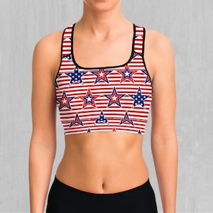 Patriotic Stars USA Stars July 4 Themed Sports Bra, Women&#39;s Sports Bra, Workout Bra, Yoga Bra, Sports Bra For Women, Compression Bra