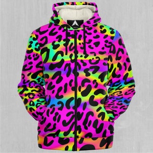 Rave Leopard Sherpa Microfleece Hoodie med Dragkedja