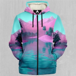 Felpa con cappuccio e zip in micropile Sherpa Vaporwave retrò River of Bliss