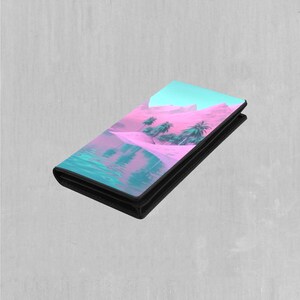 River of Bliss Vaporwave Retro Portefeuille à deux volets avec fermeture à pression pour femme