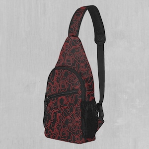 Red Topographic Sling Fanny Pack Crossbody Festival Bag