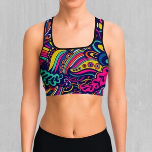 Psychotropic Psychedelic Floral Pattern Sports Bra, Women&#39;s Sports Bra, Workout Bra, Yoga Bra, Sports Bra For Women, Compression Bra