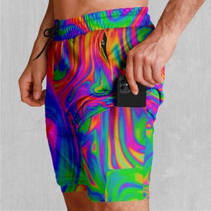 Acid Pool Psychedelic Colorful Men&#39;s 2 in 1 Compression and Athletic Gym Shorts
