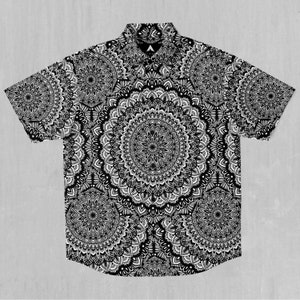 Floral Mandala Short Sleeve Button Down Collared Shirt