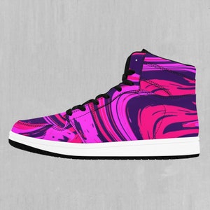Candy Drip Pink Psychedelic High Top Sneakers, High Top Shoes