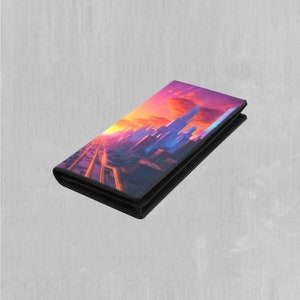 Neon Skyline Synthwave Cartera plegable con cierre a presión para mujer