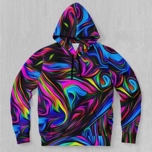 Psychedelic Waves Abstract EDM Rave Festival Polyester Hoodie