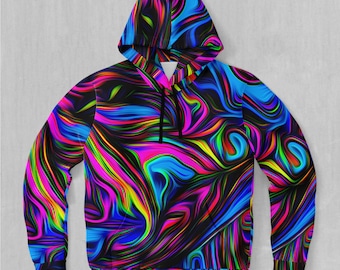 Psychedelic Waves Abstract EDM Rave Festival Polyester Hoodie