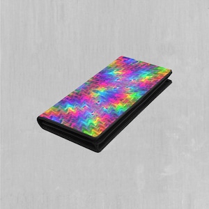 Carteira feminina Tek Quantum colorida psicodélica com fecho de pressão dobrável