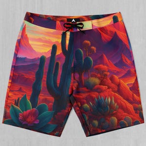 Desert Dreams Psychedelic Board Shorts Men&#39;s Bathing Suit Swim Trunks With Pockets and Drawstring
