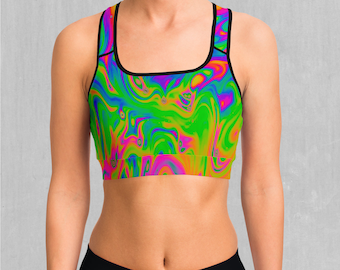 Acid Pool Psychedelic Sports Bra, Women's Sports Bra, Workout Bra, Yoga Bra, Sports Bra For Women, Compression Bra