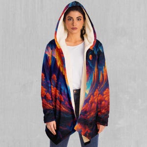 Wonderland Valley Psychedelic Abstract EDM Rave Festival Sherpa Lined Hooded Cloak image 4