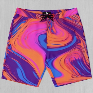 Luminous Mixture Psychedelic Board Shorts Men&#39;s Bathing Suit Swim Trunks With Pockets and Drawstring