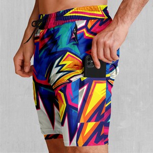 Blitz Abstract Pattern Men&#39;s 2 in 1 Compression and Athletic Gym Shorts
