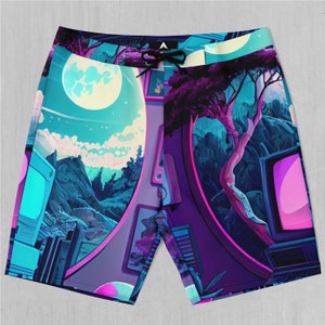 Neon Nexus Board Shorts Men&#39;s Bathing Suit Swim Trunks With Pockets and Drawstring