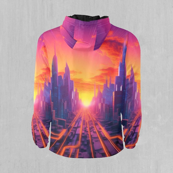 Neon Skyline Vaporwave Retro Synthwave Windbreaker and Windbreaker