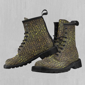 Hieroglyphics Abstract Pattern Women&#39;s Lace-Up Faux Leather Boots