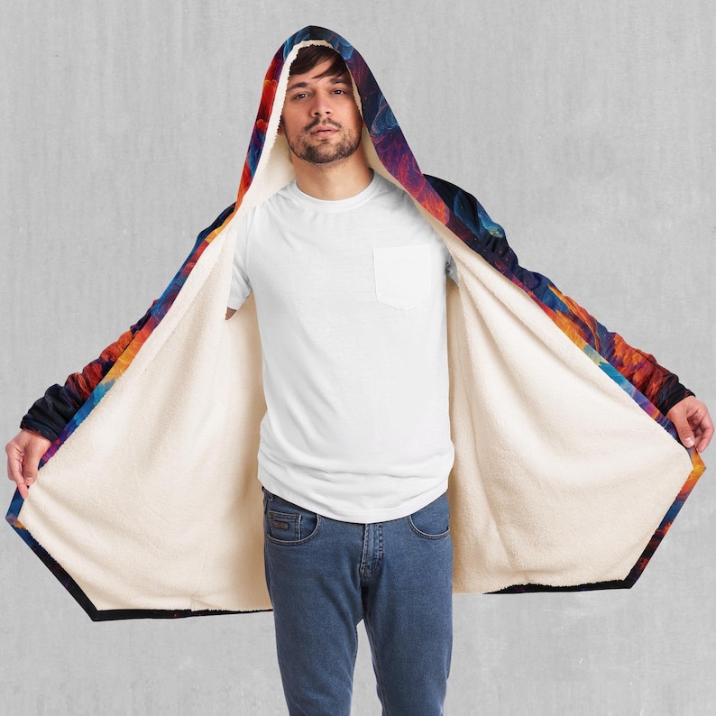 Wonderland Valley Psychedelic Abstract EDM Rave Festival Sherpa Lined Hooded Cloak image 5