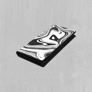 Carteira Yin Yang Drip preta e branca feminina com fecho de pressão dobrável