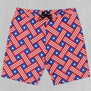 Stars and Stripes Juli 4 Unabhängigkeitstag Patriotische Board Shorts Herren Badeanzug Badehose mit Taschen und Kordelzug