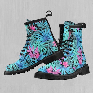 Neon Lush Tropical Women&#39;s Lace-Up Faux Leather Boots