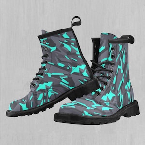Cyber-Tech Abstract Pattern Women&#39;s Lace-Up Faux Leather Boots