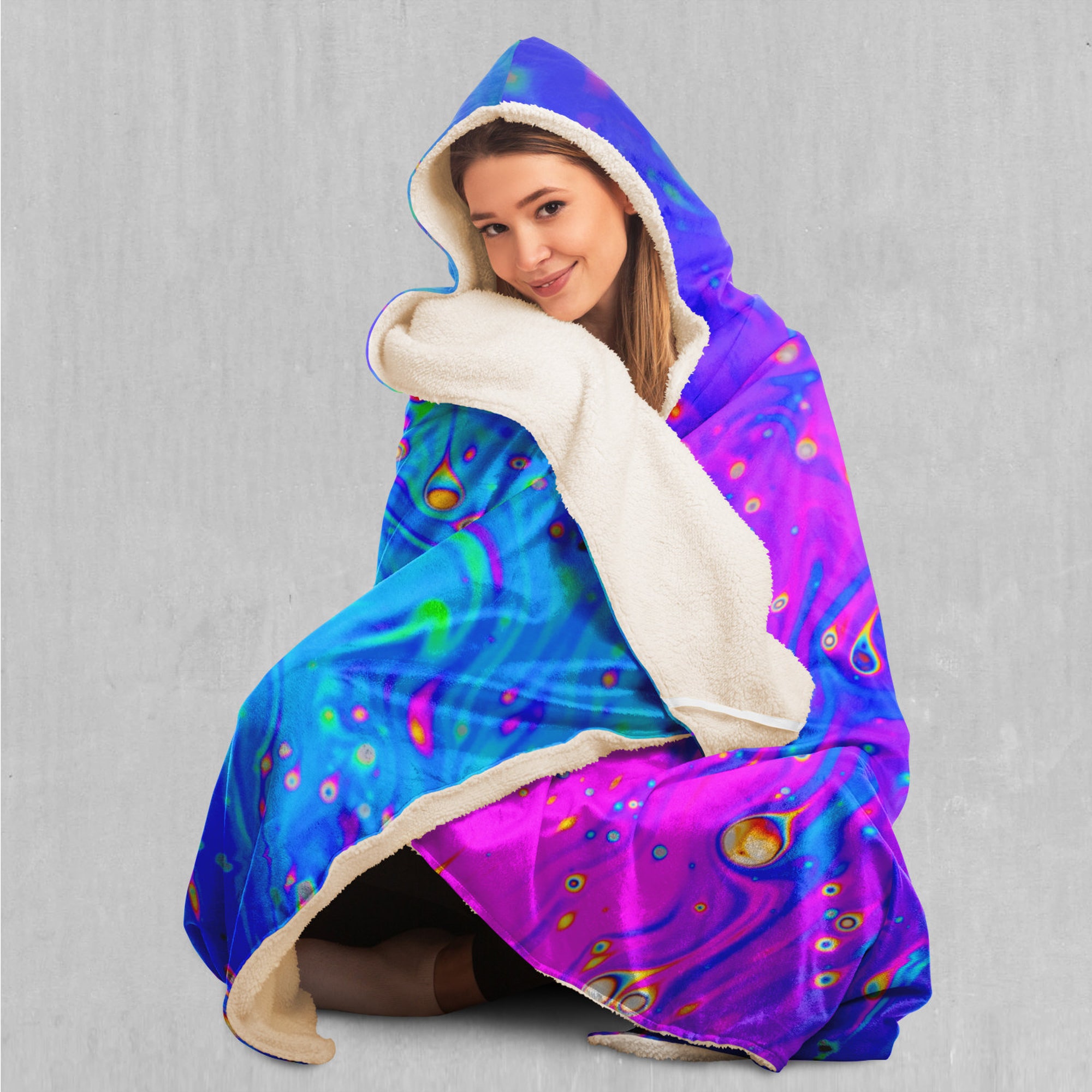 Liquified Psychedelic Abstract Colorful Fleece Sherpa Hooded Blanket