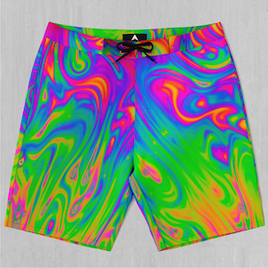 Acid Pool Psychedelic Board Shorts Men&#39;s Bathing Suit Swim Trunks With Pockets and Drawstring