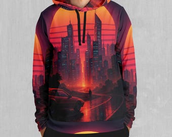 Neon Sunrise Vaporwave Synthwave EDM Rave Festival Polyester Hoodie