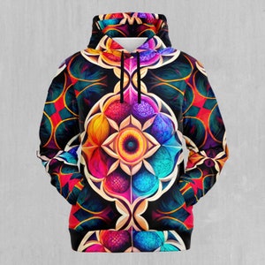 Blossoming Spectrum Mandala EDM Rave Festival Polyester Hoodie