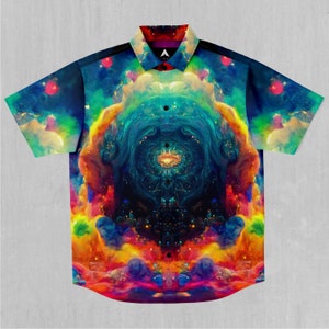 Galactic Eye Psychedelic Galaxy Short Sleeve Button Down Collared Shirt