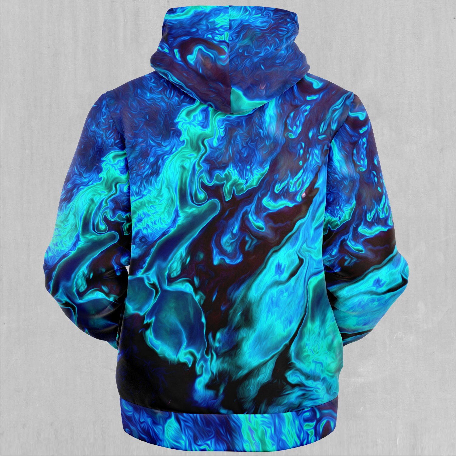 Discover Enigma Sea Psychedelic Blue Abstract Pattern Sherpa Microfleece Zip-Up Hoodie