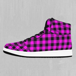 Pink Checkered Plaid High Top Sneakers, High Top Shoes