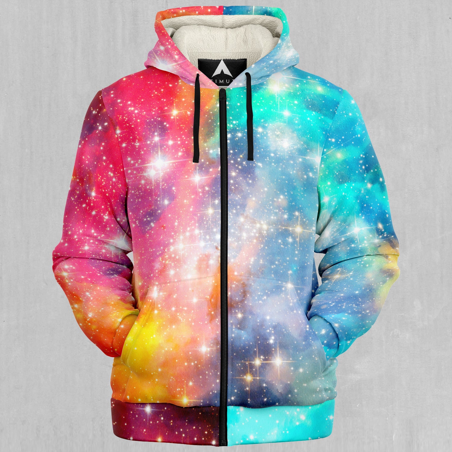 Discover Fire and Ice Galaxy Outer Space Nebula Abstract Sherpa Microfleece Zip-Up Hoodie