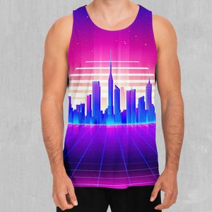 Cyber City Retro Vaporwave Men&#39;s Tank Top Muscle Sleeveless Shirt