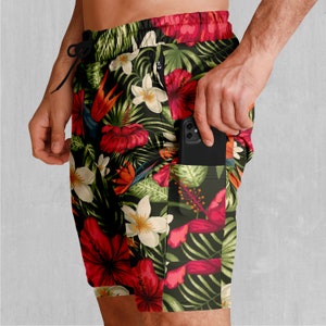Botanical Floral Pattern Men&#39;s 2 in 1 Compression and Athletic Gym Shorts