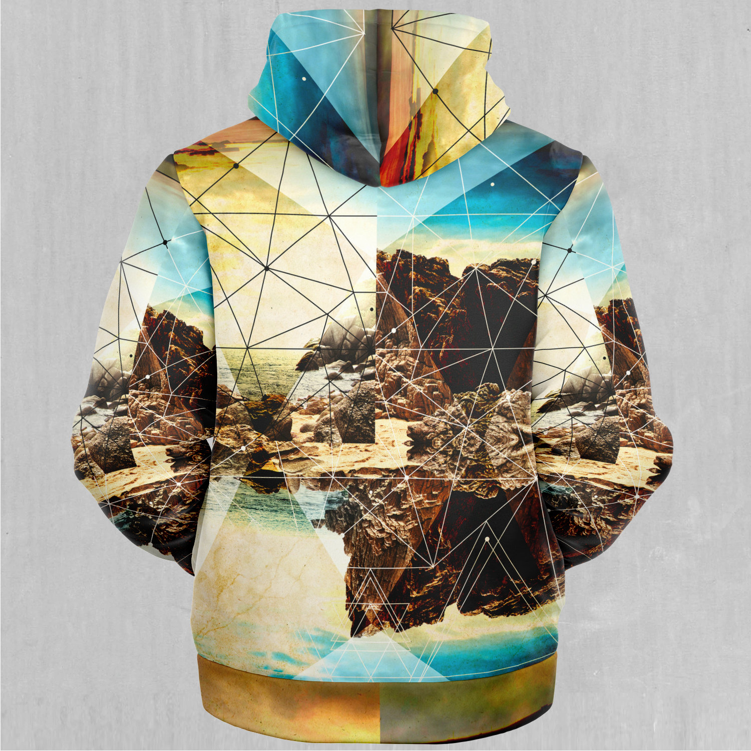 Discover Geometric Shores Tropical Abstract Pattern Sherpa Microfleece Zip-Up Hoodie