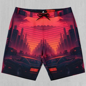 NIghtfall Vaporwave Synthwave Board Shorts Men&#39;s Bathing Suit Swim Trunks With Pockets and Drawstring