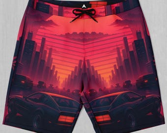 NIghtfall Vaporwave Synthwave Board Shorts Men's Bathing Suit Swim Trunks With Pockets and Drawstring
