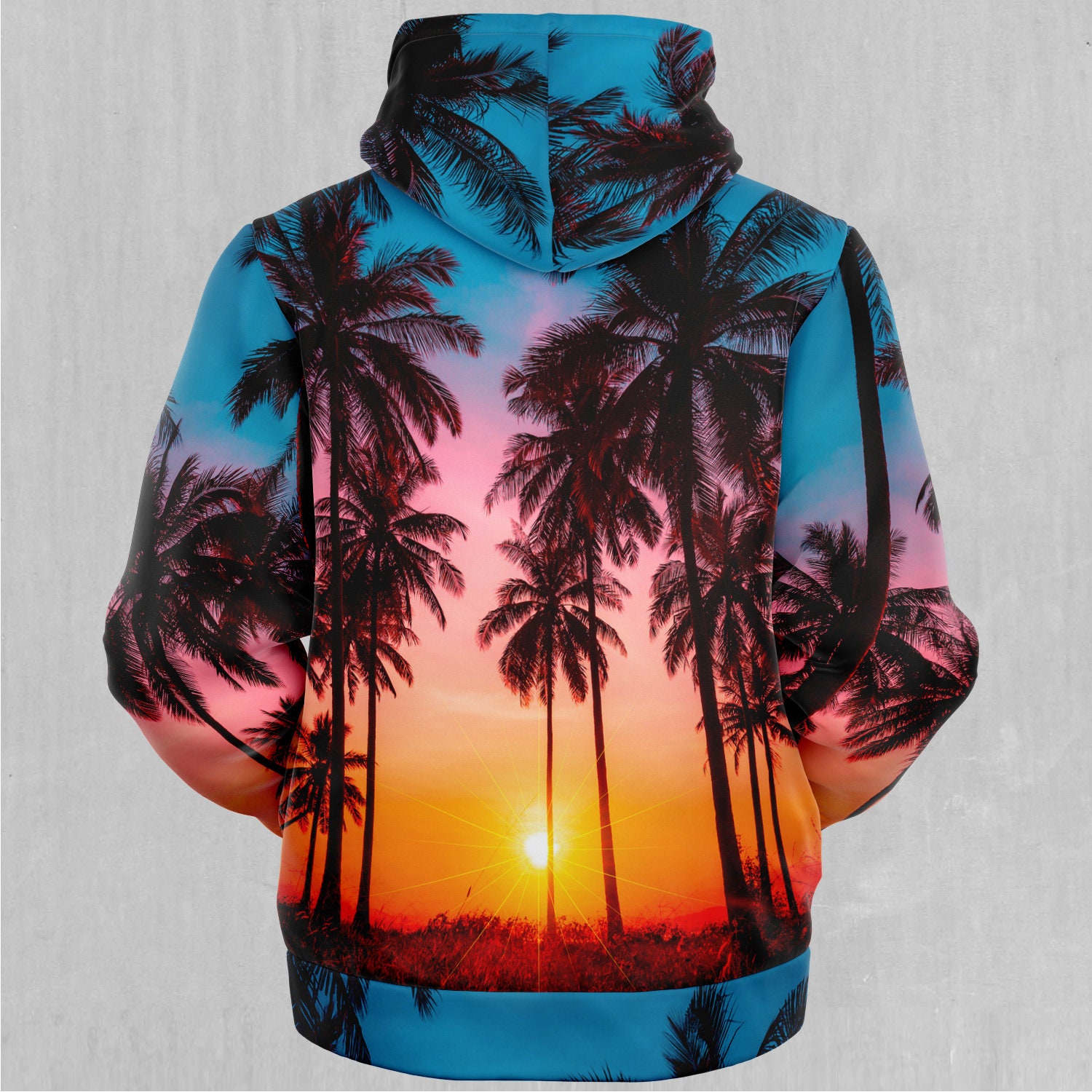 Discover Coastal Dreams Palm Trees Tropical Abstract Pattern Sherpa Microfleece Zip-Up Hoodie