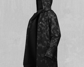 Capa con cremallera de forro polar Sherpa con estampado de camuflaje medianoche y camuflaje negro, ideal para festivales rave.