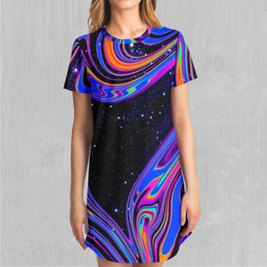 Chromatic Cosmos Outer Space Nebula Galaxy T-Shirt Dress