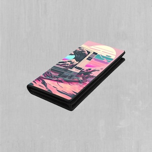 Carteira digital Tsunami Vaporwave retrô feminina com fecho de pressão dobrável