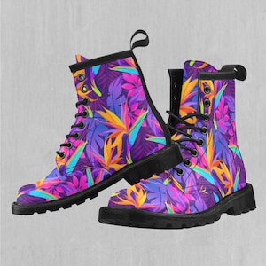 Neon Jungle Tropical Women&#39;s Lace-Up Faux Leather Boots